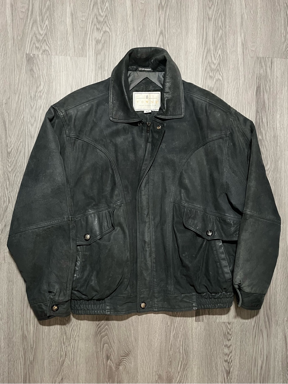 Vintage 90s London fog Towne leather bomber full zip button jacket large 